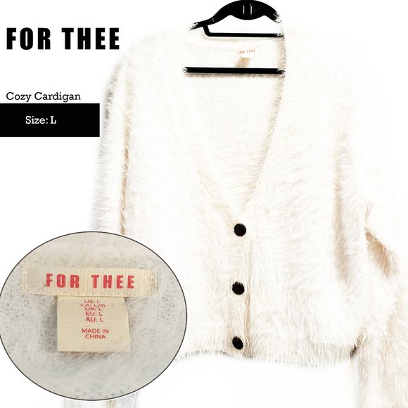 NWOT: Oversized dropped shoulder white fuzzy cardigan - Picture 3 of 8